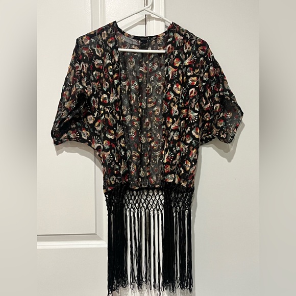 Free People Floral Kimono with Fringe - Picture 1 of 4